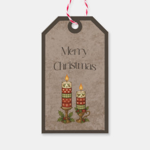 Patchwork Candles in Christmas Colours Gift Tag