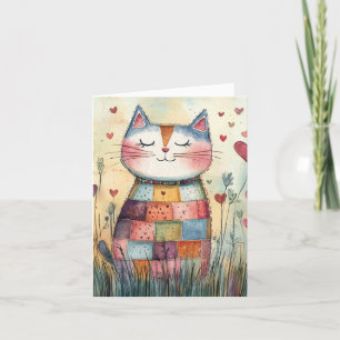 Patchwork Cat Valentine Holiday Card