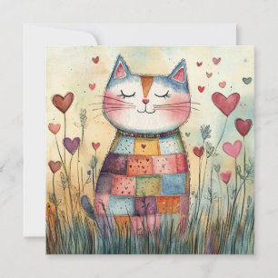 Patchwork Cat Valentine Holiday Card