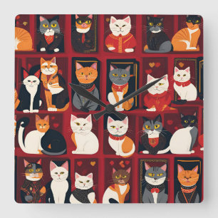 patchwork cats AI art wall clock