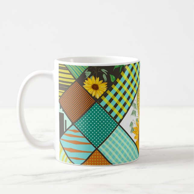Patchwork cereals, sunflowers, geometric pattern. coffee mug (Left)