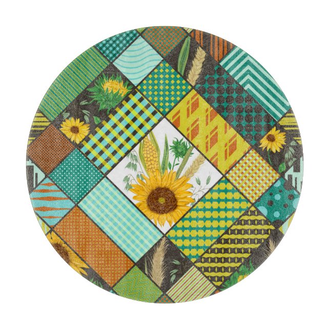 Patchwork cereals, sunflowers, geometric pattern. cutting board (Front)