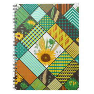 Patchwork cereals, sunflowers, geometric pattern. notebook