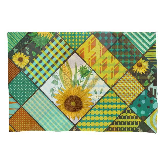 Patchwork cereals, sunflowers, geometric pattern. pillowcase (Front)