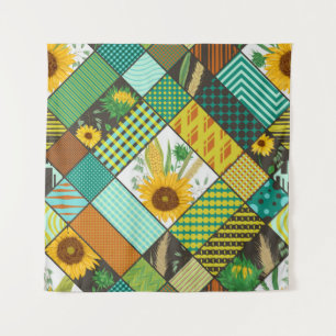 Patchwork cereals, sunflowers, geometric pattern. tapestry