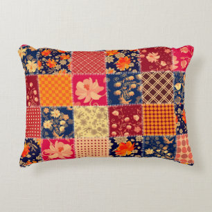 Patchwork Charm: Floral & Geometric Mix Accent Pillow