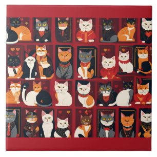 patchwork chats AI art céramique carreaux