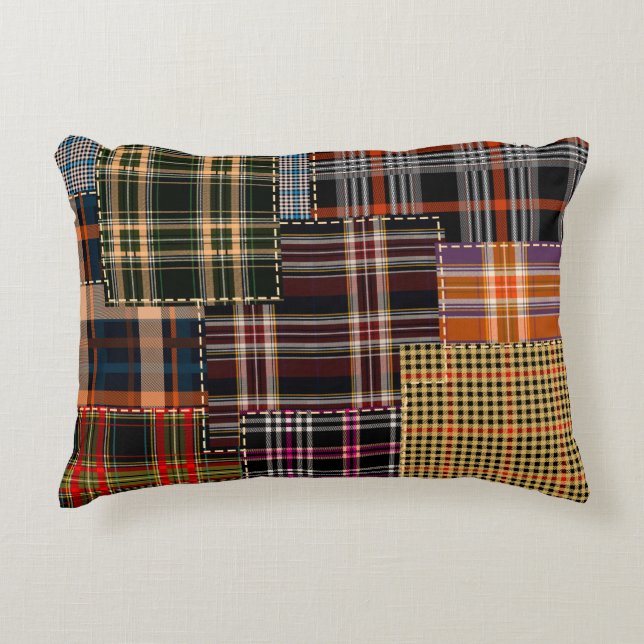 patchwork chercks pattern, tartan design, surface  accent pillow (Front)