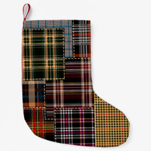 patchwork chercks pattern, tartan design, surface  small christmas stocking