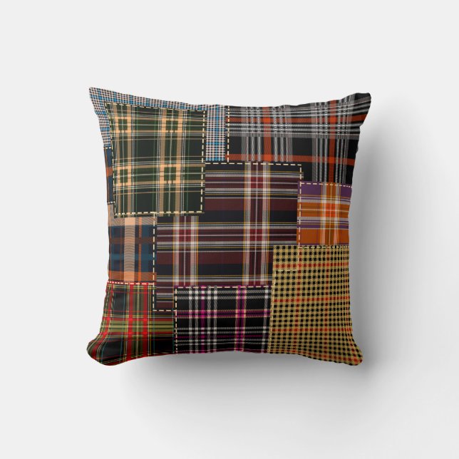 patchwork chercks pattern, tartan design, surface  throw pillow (Front)
