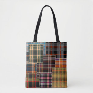patchwork chercks pattern, tartan design, surface  tote bag