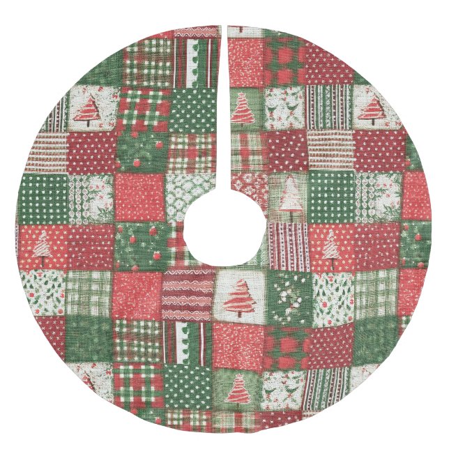Patchwork Christmas  Brushed Polyester Tree Skirt (Front)