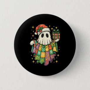 Patchwork Christmas Ghost Christmas, Christmas Boo 2 Inch Round Button