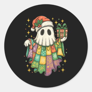 Patchwork Christmas Ghost Christmas, Christmas Boo Classic Round Sticker