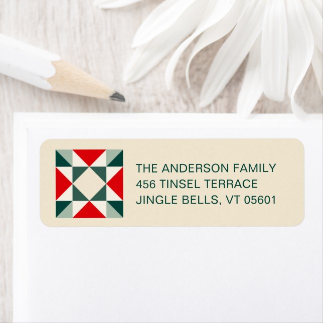 Patchwork Christmas Red and Green Return Address (Insitu)