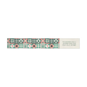 Patchwork Christmas Red and Green Wrap Around Label