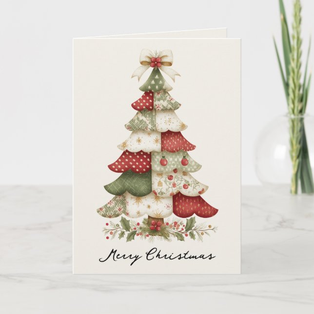 Patchwork Christmas Tree Christmas Card (Front)