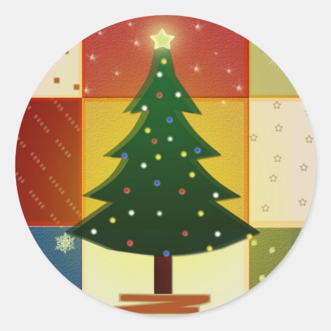 Patchwork Christmas tree Classic Round Sticker (Front)