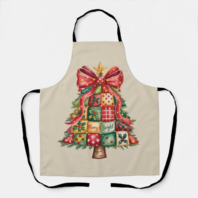 Patchwork Christmas Tree Coquette Xmas Tree  Apron (Front)