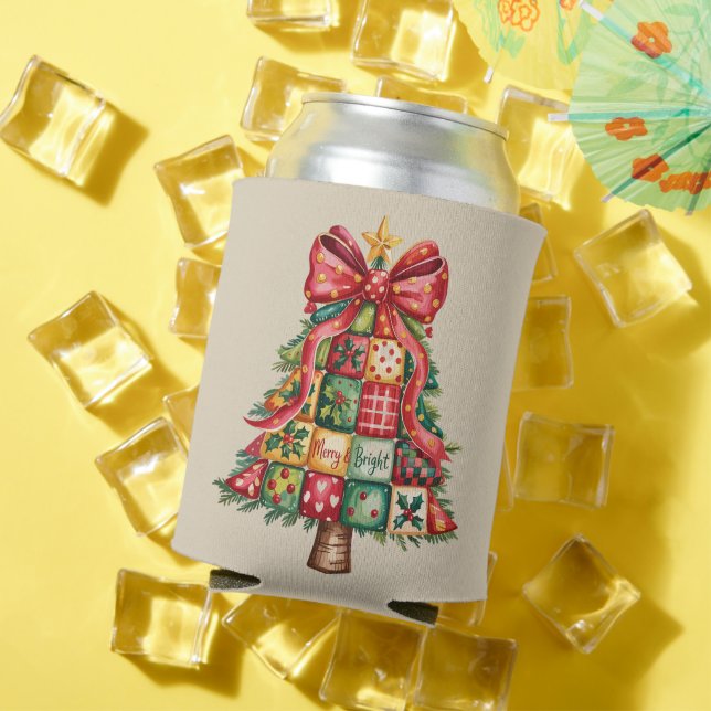Patchwork Christmas Tree Coquette Xmas Tree  Can Cooler (In Situ Summer)