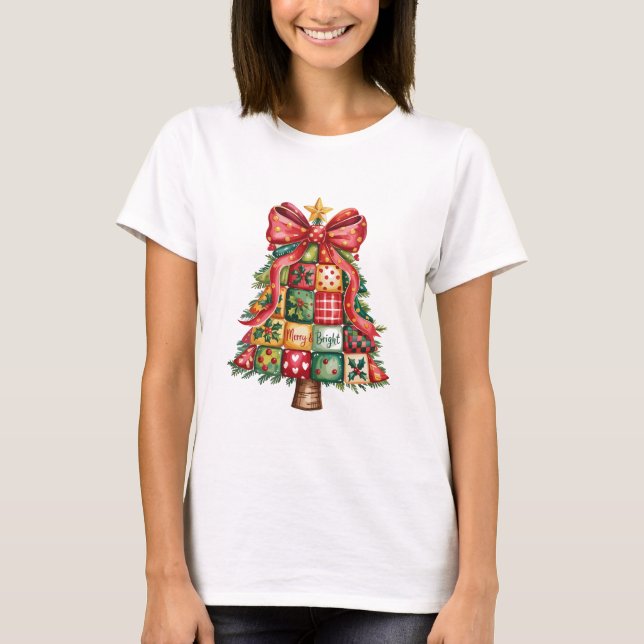 Patchwork Christmas Tree Coquette Xmas Tree  T-Shirt (Front)
