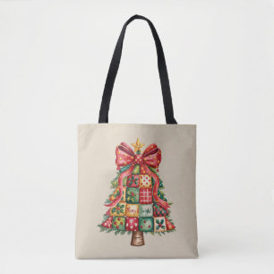 Patchwork Christmas Tree Coquette Xmas Tree Tote Bag