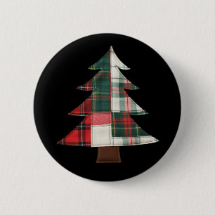 Patchwork Christmas Tree Holiday Winter Xmas 2 Inch Round Button