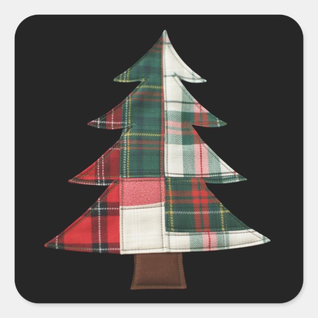 Patchwork Christmas Tree Holiday Winter Xmas Square Sticker (Front)