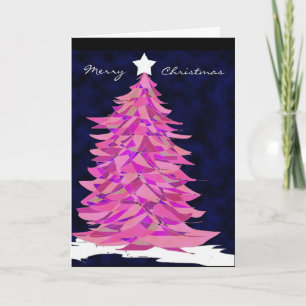 Patchwork Christmas Tree in Pink Holiday Card