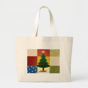 Patchwork Christmas tree Large Tote Bag
