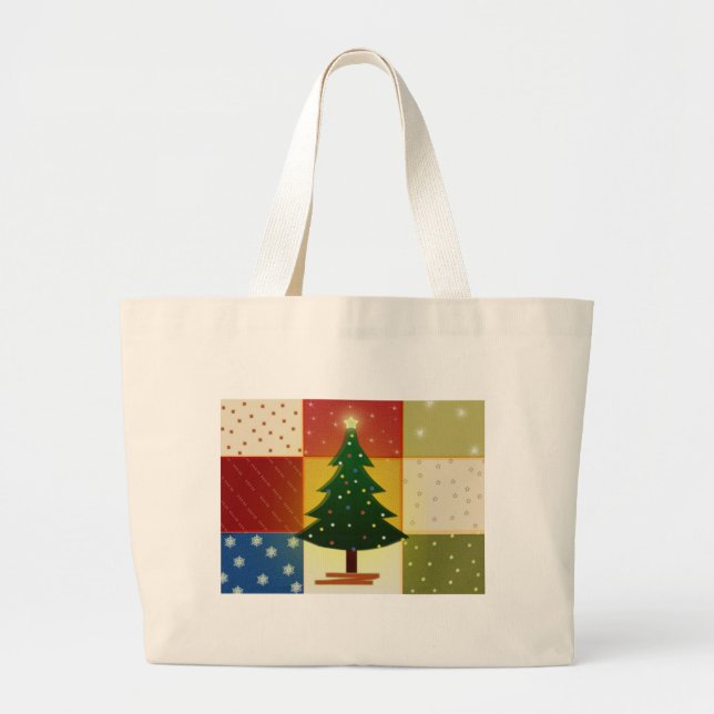 Patchwork Christmas tree Large Tote Bag (Front)