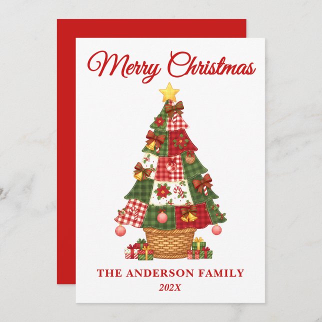 Patchwork Christmas Tree Non-Photo Holiday Card (Front/Back)