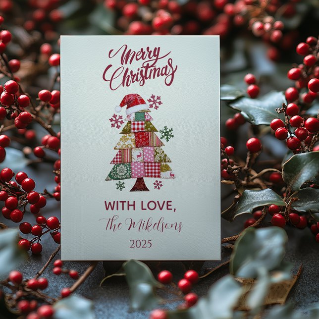 Patchwork Christmas Tree Preppy Holiday Card (Creator Uploaded)
