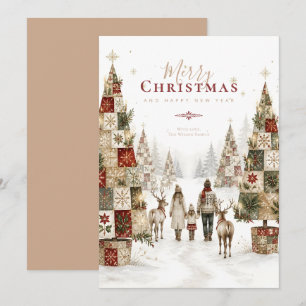 Patchwork Christmas Trees Family Winter TMF26 Holiday Card