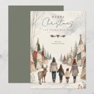 Patchwork Christmas Trees Reindeer Winter TMF26 Holiday Card