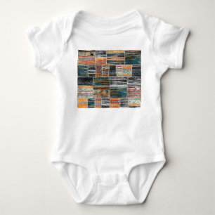 Patchwork collage mix, quilt pattern print. baby bodysuit