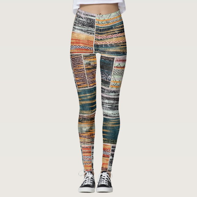 Patchwork collage mix, quilt pattern print. leggings (Front)