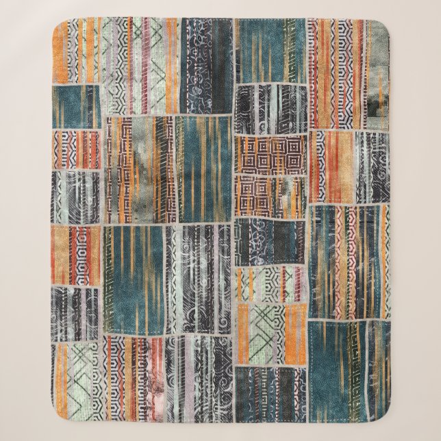 Patchwork collage mix, quilt pattern print. sherpa blanket (Front)