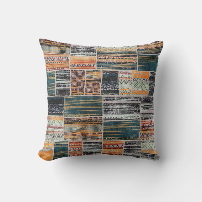 Patchwork collage mix, quilt pattern print. throw pillow (Front)