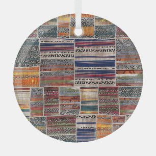 Patchwork collage: mixed quilt pattern. glass ornament