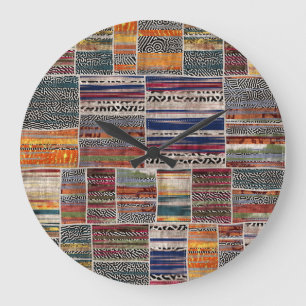 Patchwork collage: mixed quilt pattern. large clock