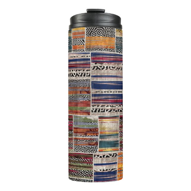Patchwork collage: mixed quilt pattern. thermal tumbler (Front)