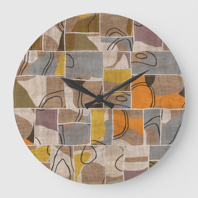 Patchwork collage, quilt mix pattern large clock (Front)