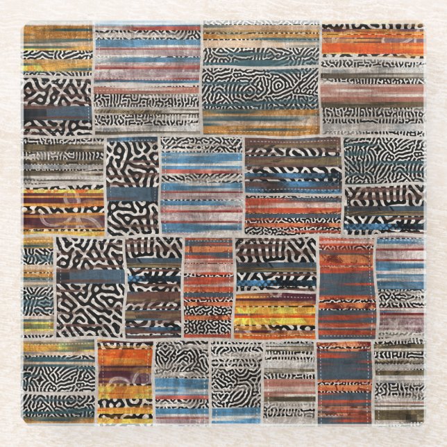 Patchwork Collage: Quilt Pattern Extravaganza Glass Coaster (Front)