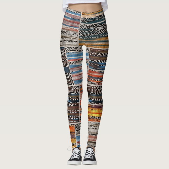Patchwork Collage: Quilt Pattern Extravaganza Leggings (Front)