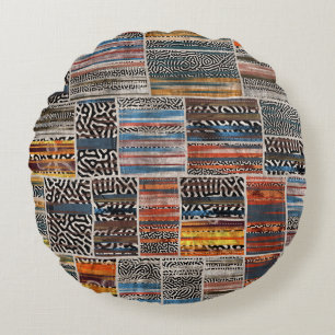 Patchwork Collage: Quilt Pattern Extravaganza Round Pillow