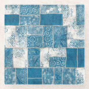 Patchwork Collage: Quilt Pattern Mix Glass Coaster