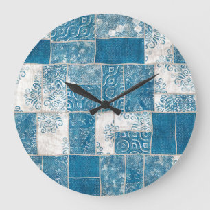 Patchwork Collage: Quilt Pattern Mix Large Clock