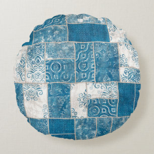 Patchwork Collage: Quilt Pattern Mix Round Pillow