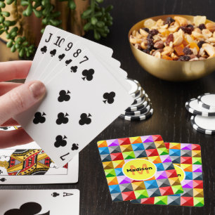 Patchwork Colourful geometric pattern Monogram Playing Cards